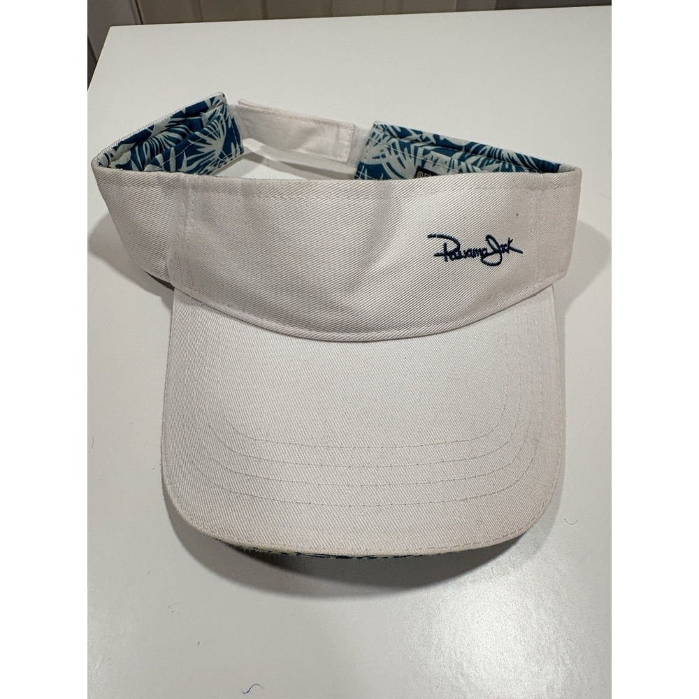 Panama Jack Visor Hat White Blue Tropical Palm Leaf Cotton Adjustable Golf
